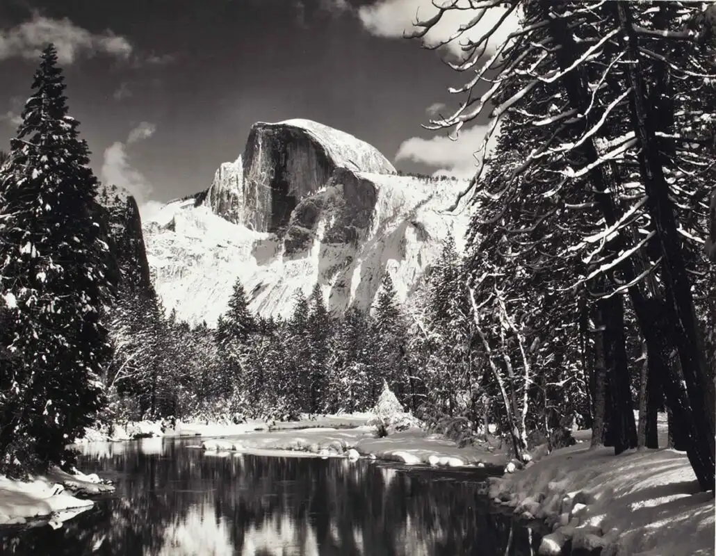 Half Dome, Merced River, Winter, Yosemite National Park, California by Ansel Adams in 1938